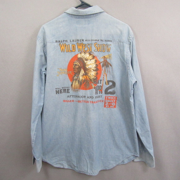 Polo Ralph Lauren Mens Pearl Snap Denim Shirt L Double RRL Wild West Show - Picture 1 of 14